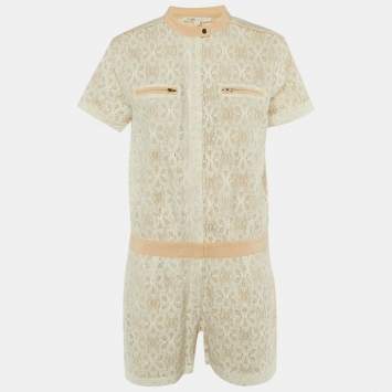 مملوكة مسبقًا Maje White Lace & Silk Trim Zip UP Jumpsuit L