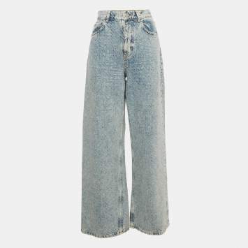 Pre Owned Maje Blue Blue Rhinestone Denim Wide-Leg Jeans M/Waist29"