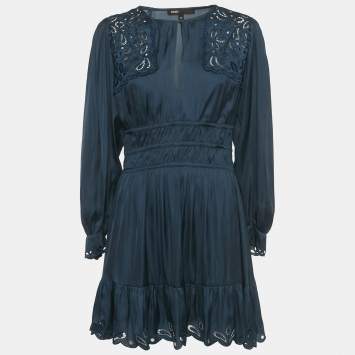 Pre Owned Maje Navy Blue Satin Cut Work Detail Ribroda Mini Dress S