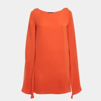 Pre Owned Maje Orange Crepe Cape Mini Dress S