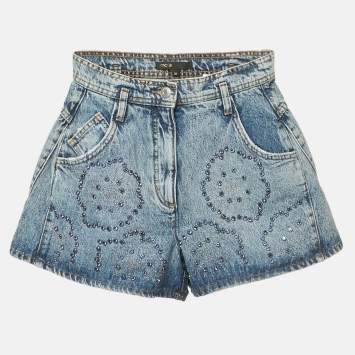 Pre Owned شورت ماج دنيم مغسول أزرق مزين بأحجار الراين مقاس متوسط