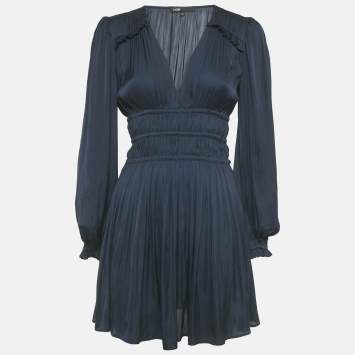 مملوكة مسبقًا Maje Navy Blue Satin Ruffled Mini Dress S