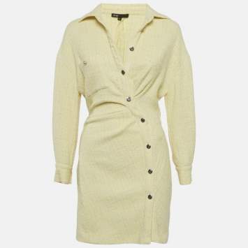 مملوكة مسبقًا Maje Yellow Lurex Tweed Asymmetrical Mini Dress M
