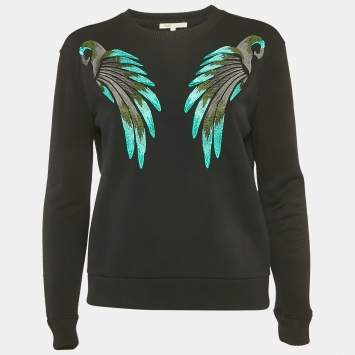مملوكة مسبقًا Maje Black Embroidered Wings Crepe Sweatshirt S