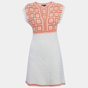 مملوكة مسبقًا Maje Orange/White Crochet Mini Dress S