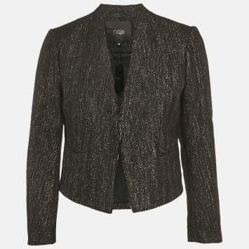 مملوكة مسبقًا Maje Black Cotton Lurex Detail Hook Front Jacket M