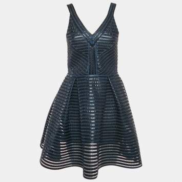 Pre Owned Maje Navy Blue Mesh Rosemount Mini Dress L
