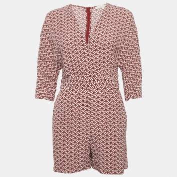 Pre Owned Maje Red Floral Printed Crepe Playsuit M