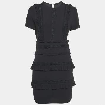Pre Owned Maje Blak Crepe Cutwork Lace Detail Mini Dress S