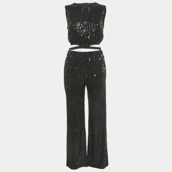  مملوكة مسبقًا Maje Black Sequin Crop Top & Pants Set S
