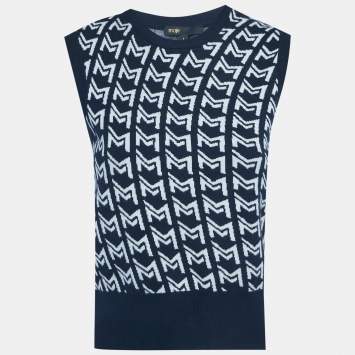 Pre Owned ماج سترة زرقاء بدون أكمام بجاكارد مونوغرام مقاس صغير