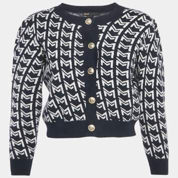 مملوكة مسبقًا ماج سترة كاردغان زرقاء بنمط مونوغرام من الجاكار صغيرة