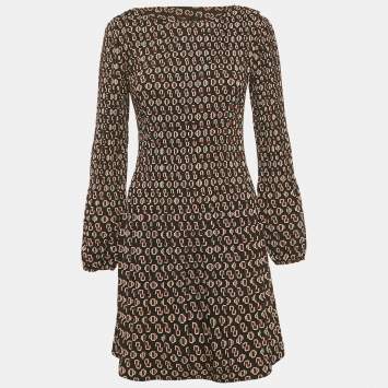 مملوكة مسبقًا Maje Black Logo Print Crepe Shirring Mini Dress M