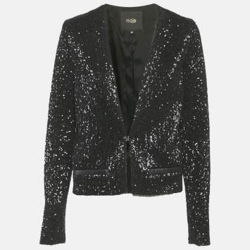 مملوكة مسبقًا Maje Black Sequin Cropped Jacket S