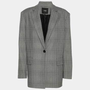 مملوكة مسبقًا Maje Grey Checked Gabbardine Single Breasted Blazer S