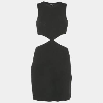 Pre Owned فستان ميني أسود مفتوح الخصر مضلع من ماج مقاس صغير