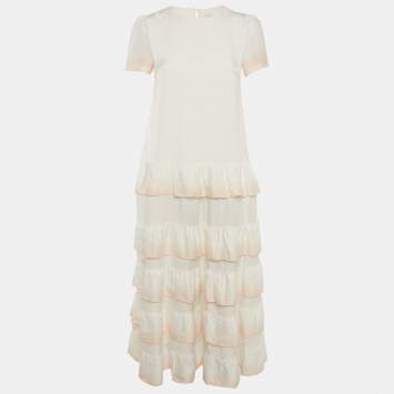 مملوكة مسبقًا فستان أومبري من الحرير باللون الأبيض من ماج مقاس صغير