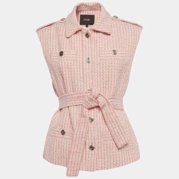 مملوكة مسبقًا جاكيت بدون أكمام قماش تويد وردي/برتقالي ماج مقاس كبير - لارج