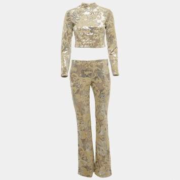 Pre Owned Maje Grey Sequin Embroidered Velvet Set XS/S