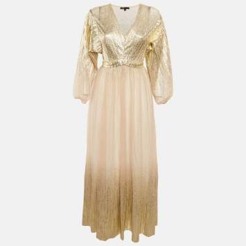 Pre Owned Maje Gold Tulle V-Neck Gown S