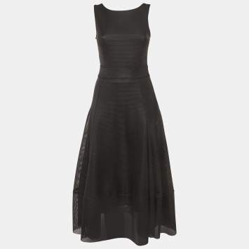 Pre Owned Maje Black Mesh Flared Raining Midi Dress S