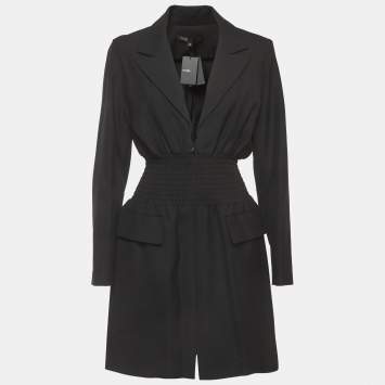 Pre Owned فستان ميني من القماش الأسود المطوي عند الخصر من ماج مقاس متوسط