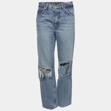 Pre Owned Maje Blue Denim Loose Fit Ripped Jeans S/Waist 29"
