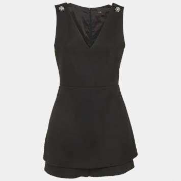 مملوكة مسبقًا Maje Black Gabardine Crystal Detail Playsuit M
