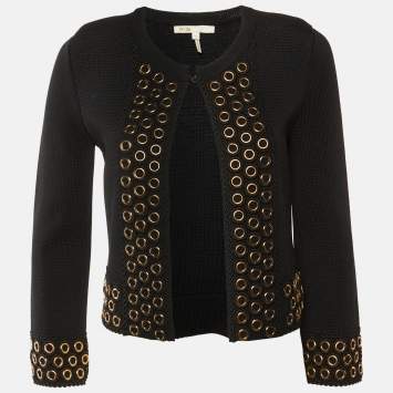 مملوكة مسبقًا Maje Black Knit Eyelet Detail Shrug M