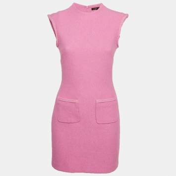 Pre Owned Maje Pink Tweed Sleeveless Mini Dress XS