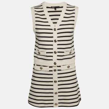 مملوكة مسبقًا Maje White/Black Striped Knit Vest and Mini Skirt Set XS/S