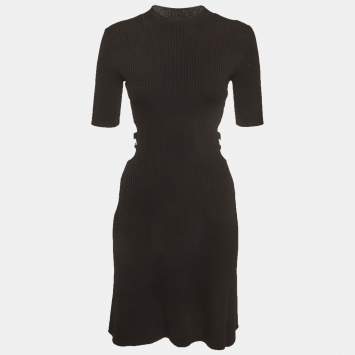 Pre Owned Maje Black Rib Knit Waist Cut-Out Mini Dress S