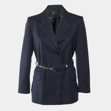 Pre Owned Maje Navy Blue Wool Chain Detail Blazer S