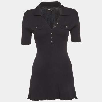 Pre Owned Maje Black Rib Knit Flared Mini Dress S