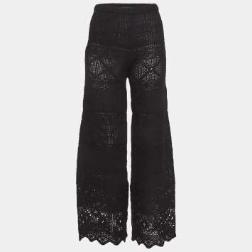 مملوكة مسبقًا Maje Black Crochet Knit Wide Leg Trousers S