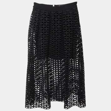 Pre Owned Maje Black Synthetic Knit Cut Out Midi Skirt S