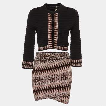 Pre Owned Maje Black Patterned Knit Top and Skirt S/M