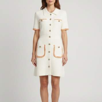 Pre Owned Maje White Bouclé Knit Braid Trim Risal Mini Dress S