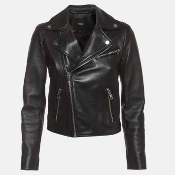 مملوكة مسبقًا Maje Black Leather Zip-Up Biker Jacket S