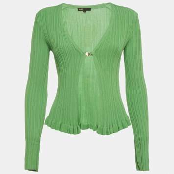 Pre Owned Maje Green Stretch Rib Knit Ruffle Cardigan S