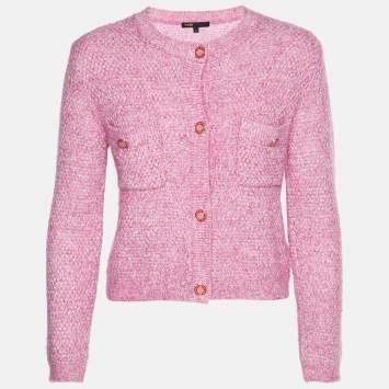 Pre Owned Maje Pink Knit Embellished Button Front Cardigan S