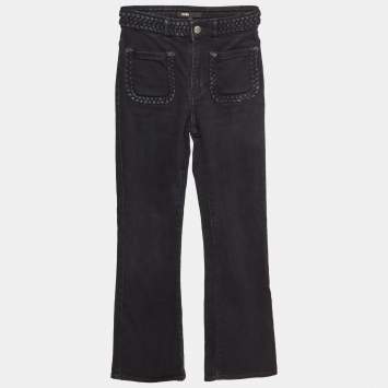 Pre Owned Maje Black Denim Braid Detail Flared Jeans XS/Waist 23" 