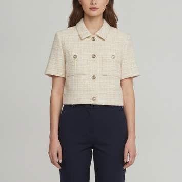 Pre Owned Maje Metallic Beige Tweed Cropped Jacket L