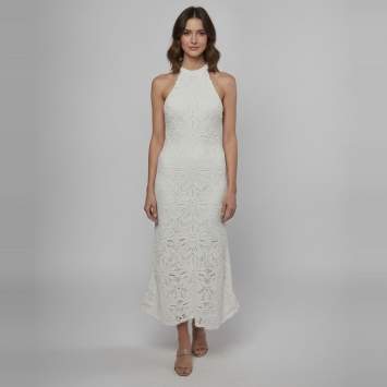 Pre Owned Maje White Cotton Floral Crochet Halter Neck Maxi Dress S 
