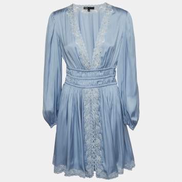 مملوكة مسبقًا Maje Blue Floral Embroidered Satin Rianny Mini Dress M