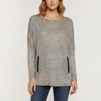 مملوكة مسبقًا Maje Grey Linen Patch Pocket Long Sleeve Top L 