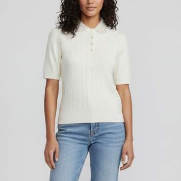 Pre Owned Maje Cream Rib Knit Embellished Collar Top S 