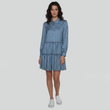 مملوكة مسبقًا Maje Blue/White Stripe Ruffle Tiered  Rodesa Rayure Dress M 