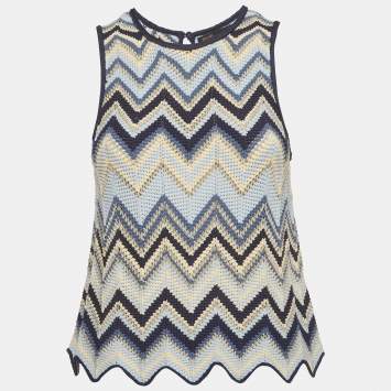 Pre Owned Maje Blue Chevron Lurex Crochet Knit Top S