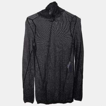 مملوكة مسبقًا Maje Black Lurex Mesh Martinique Turtleneck Pullover S
